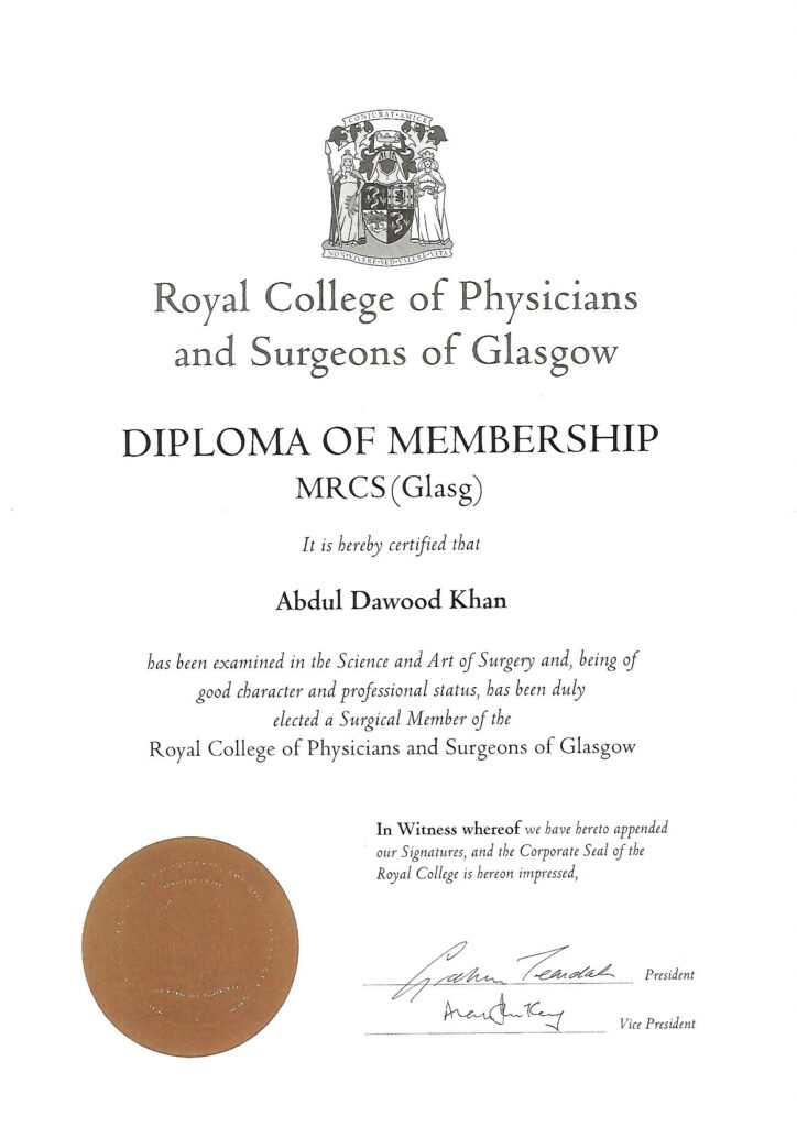 MRCS Certificate