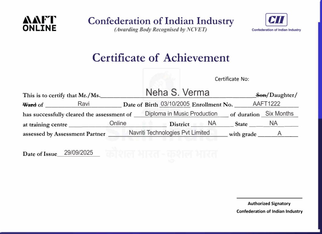 "Online Music Production Certificate" "University"